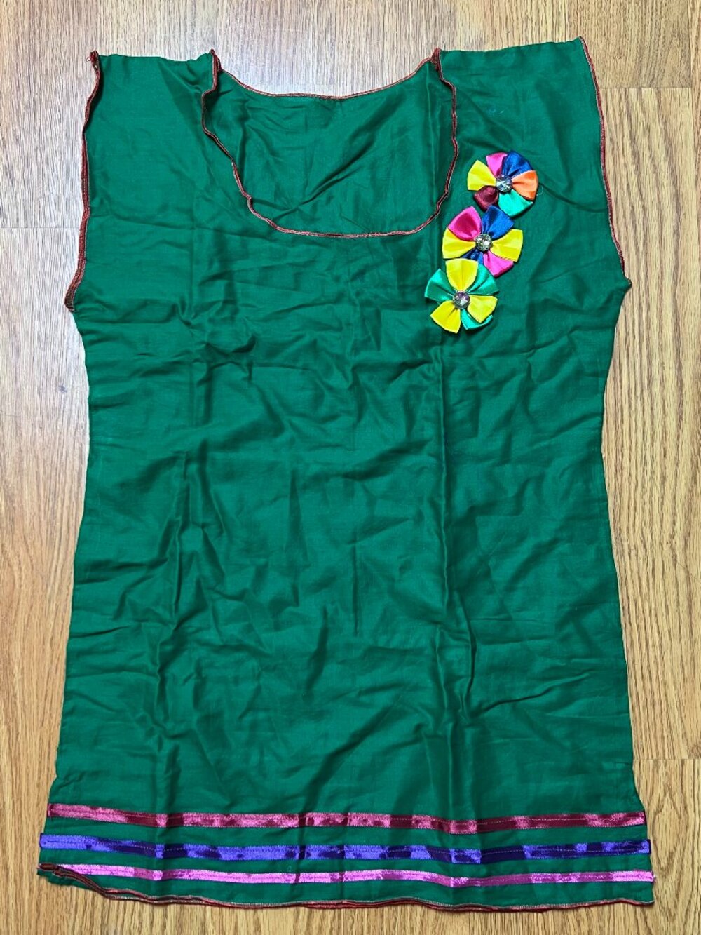 Green Multicolor Floral Tunic Top Sleeveless Boho Ethnic Blouse 17" Pit to Pit